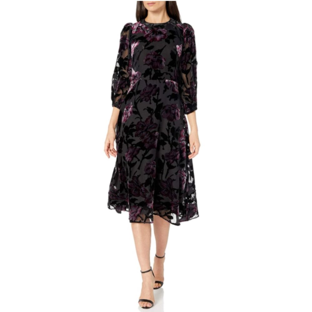 Eliza J Fit & Flare Velvet Midi Dress Size 14 NWT